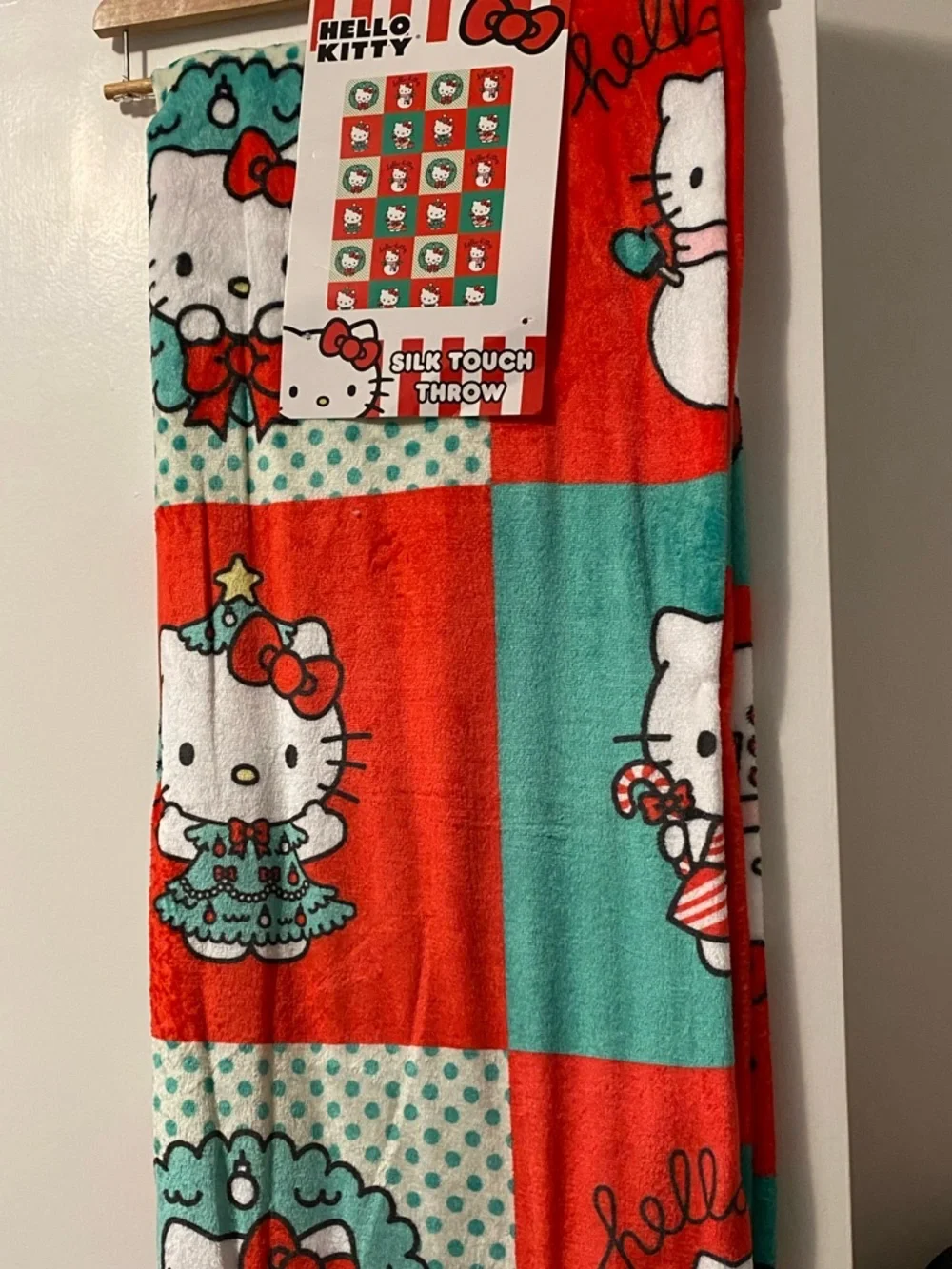 Hello Kitty Red & Green Holiday Plush Throw Blanket